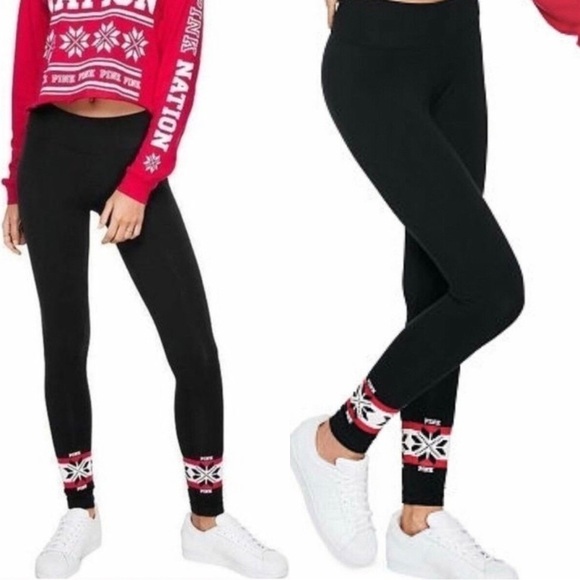 PINK Victoria's Secret Yoga Full Length Holiday Snowflake Leggings Tights - Picture 1 of 9